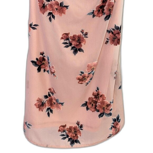 American Eagle | Pink Velvet Floral Chiffon Cowl Neck Mini Slip Dress | Size XS - Picture 5 of 13